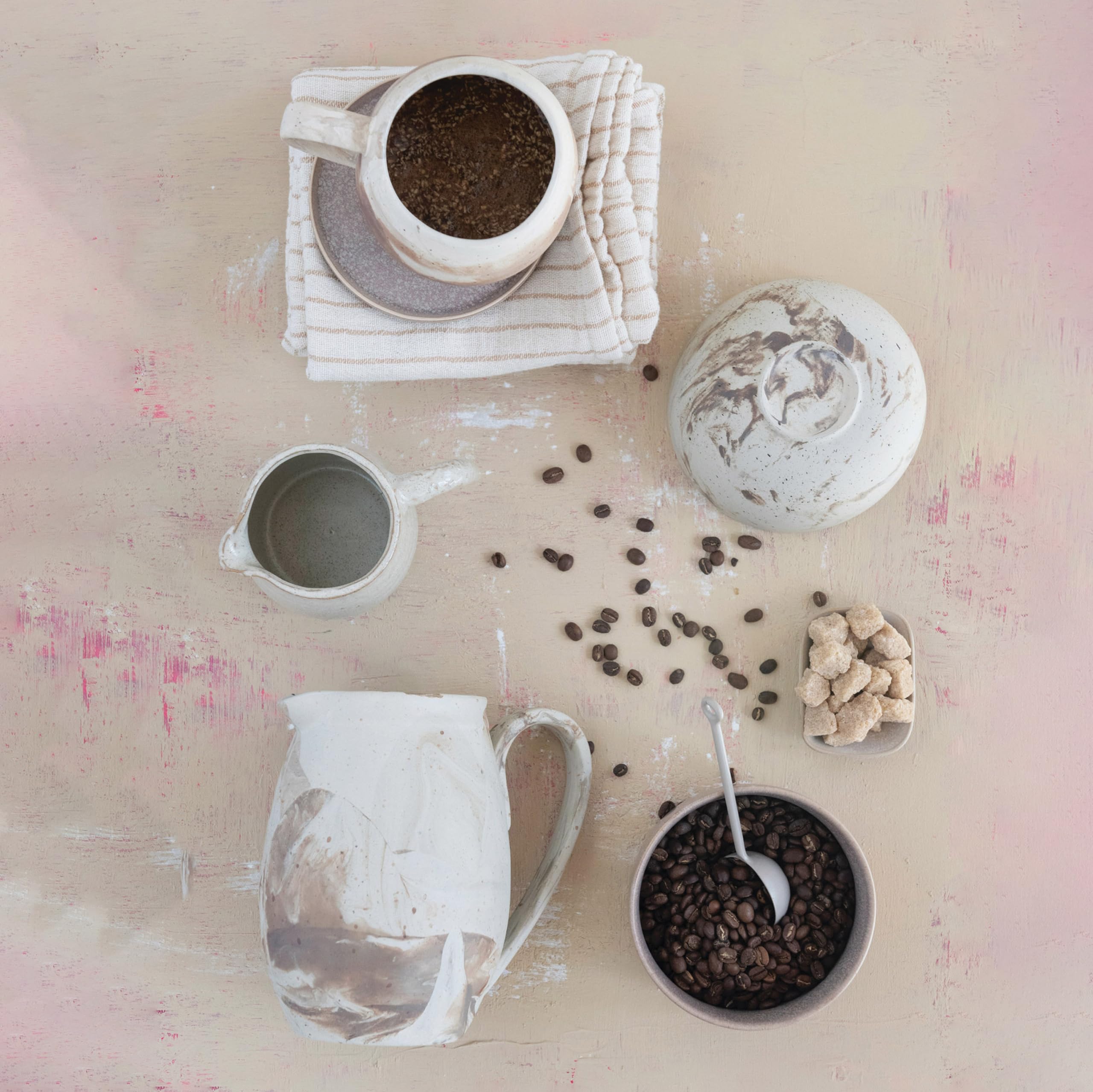 Bloomingville Square Double Cotton, Cream And Taupe Patterned Set Of 4 Napkins, 18'' L X 18'' W X 1'' H, White